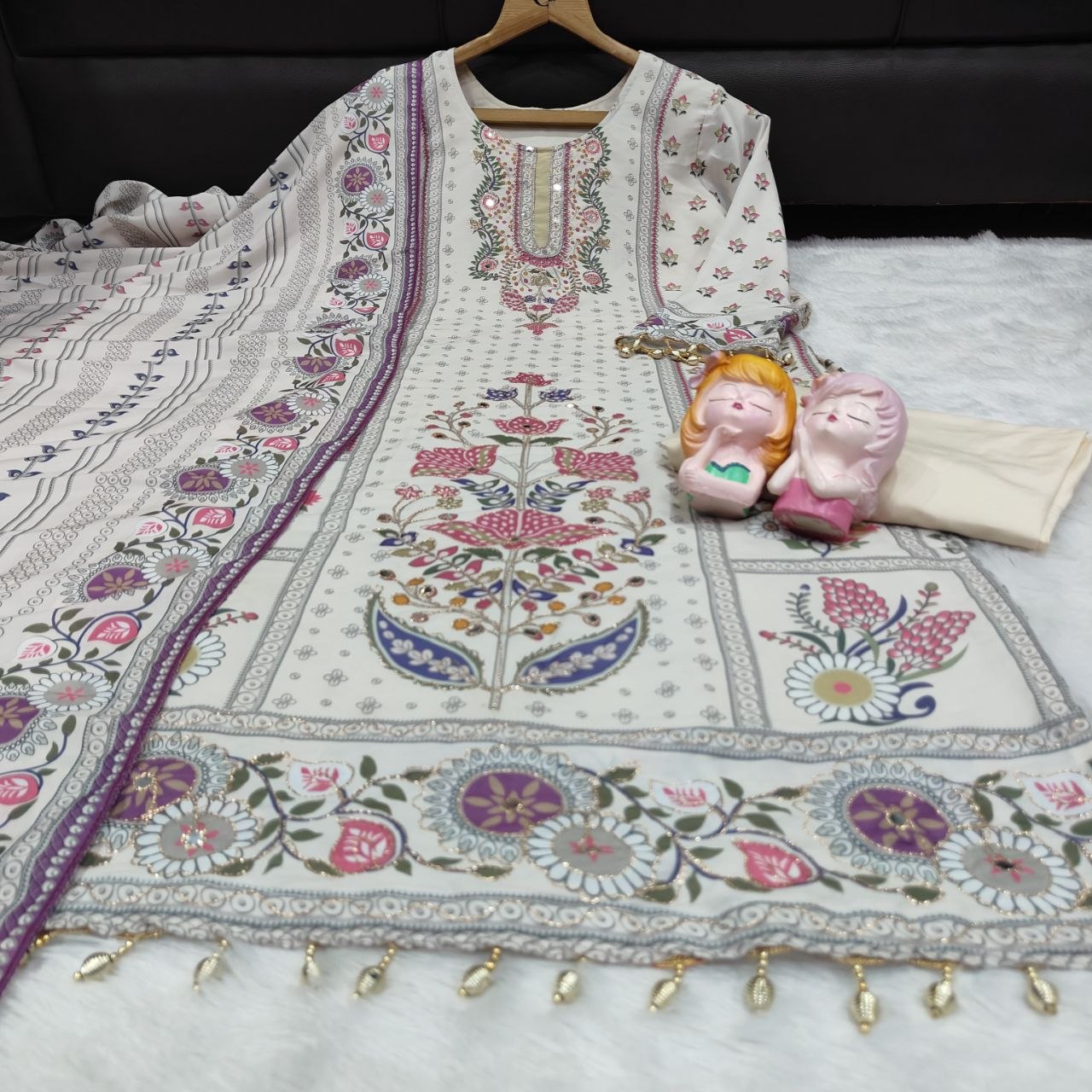Off White Maslin Silk Suit