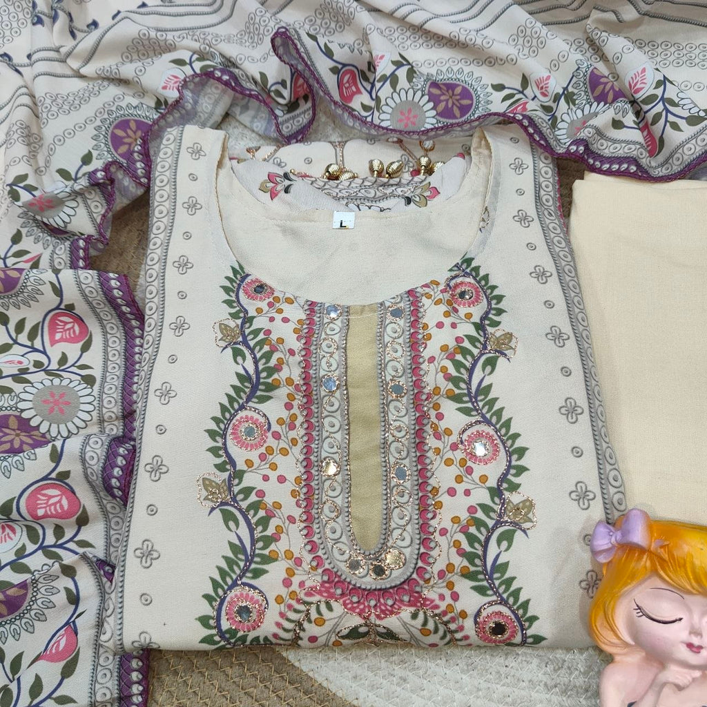 Off White Maslin Silk Suit