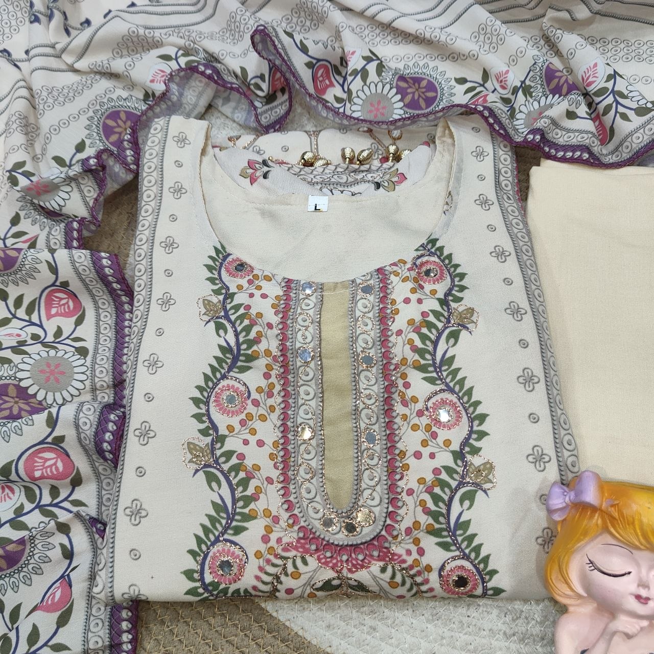 Off White Maslin Silk Suit
