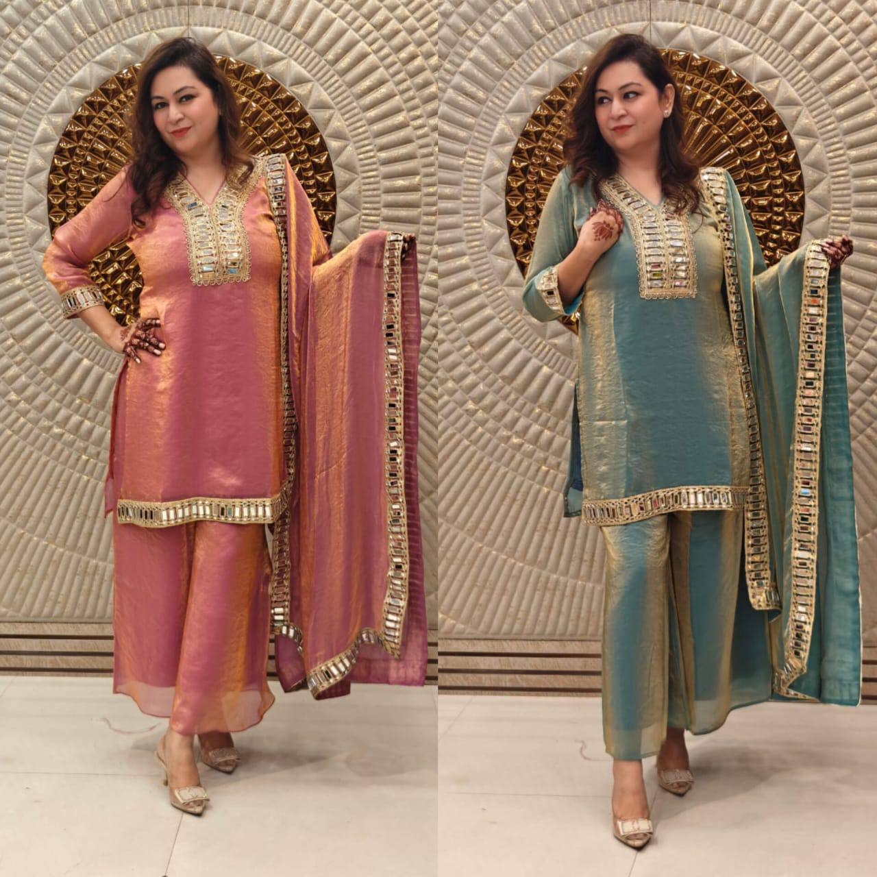 Premium Designer Mirror Work Palazzo Set