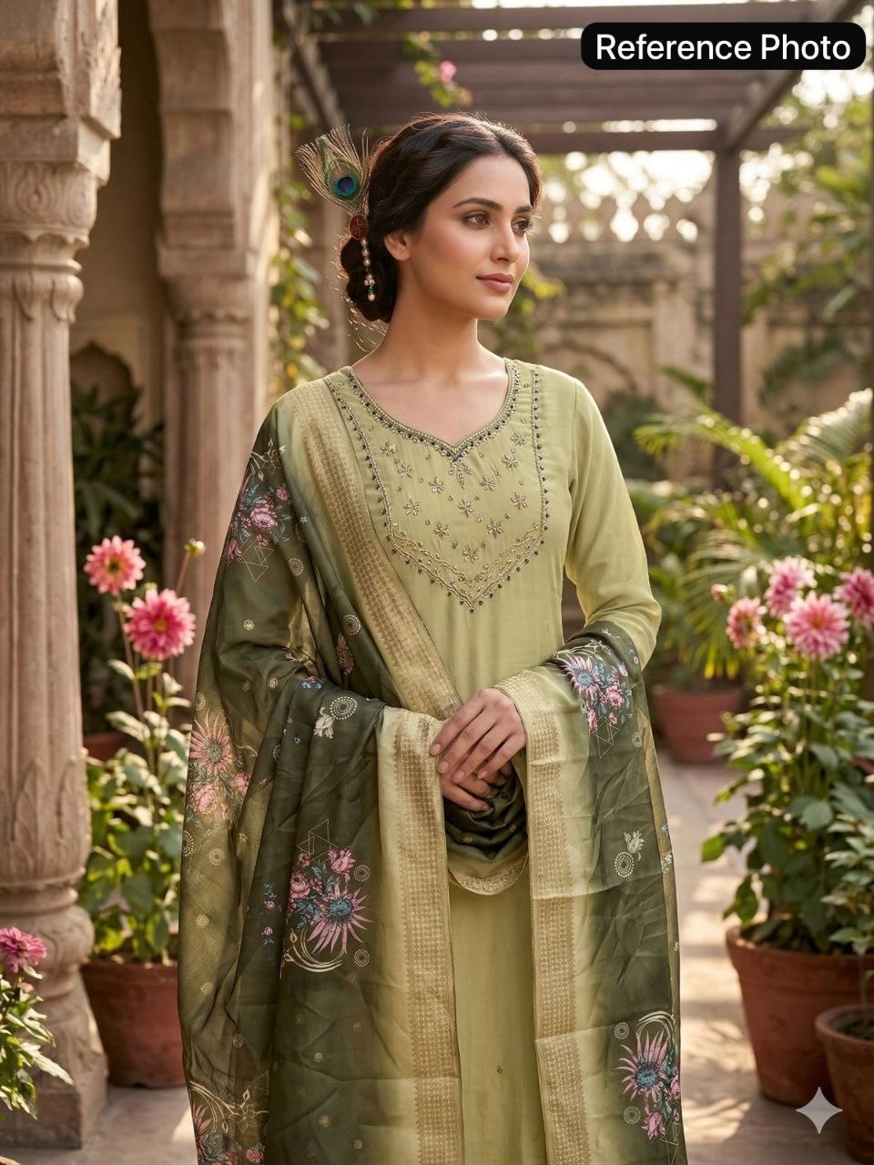 Elaichi Mul Chanderi Handwork Straight Suit Set