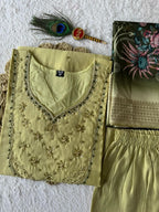 Elaichi Mul Chanderi Handwork Straight Suit Set
