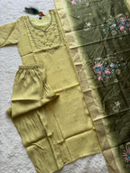 Elaichi Mul Chanderi Handwork Straight Suit Set