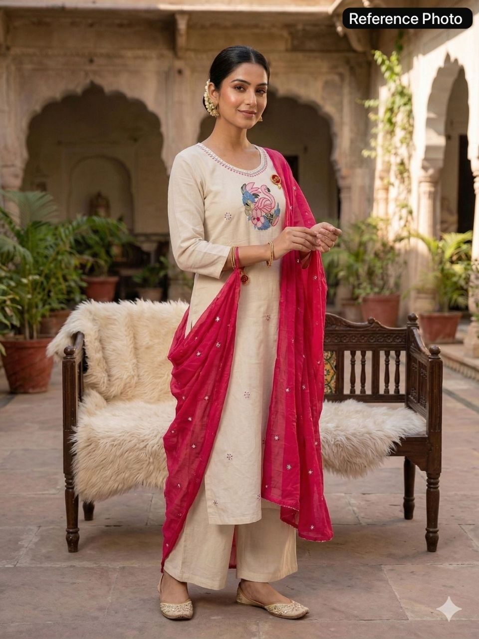 Cream Khadi Cotton Handwork Suit