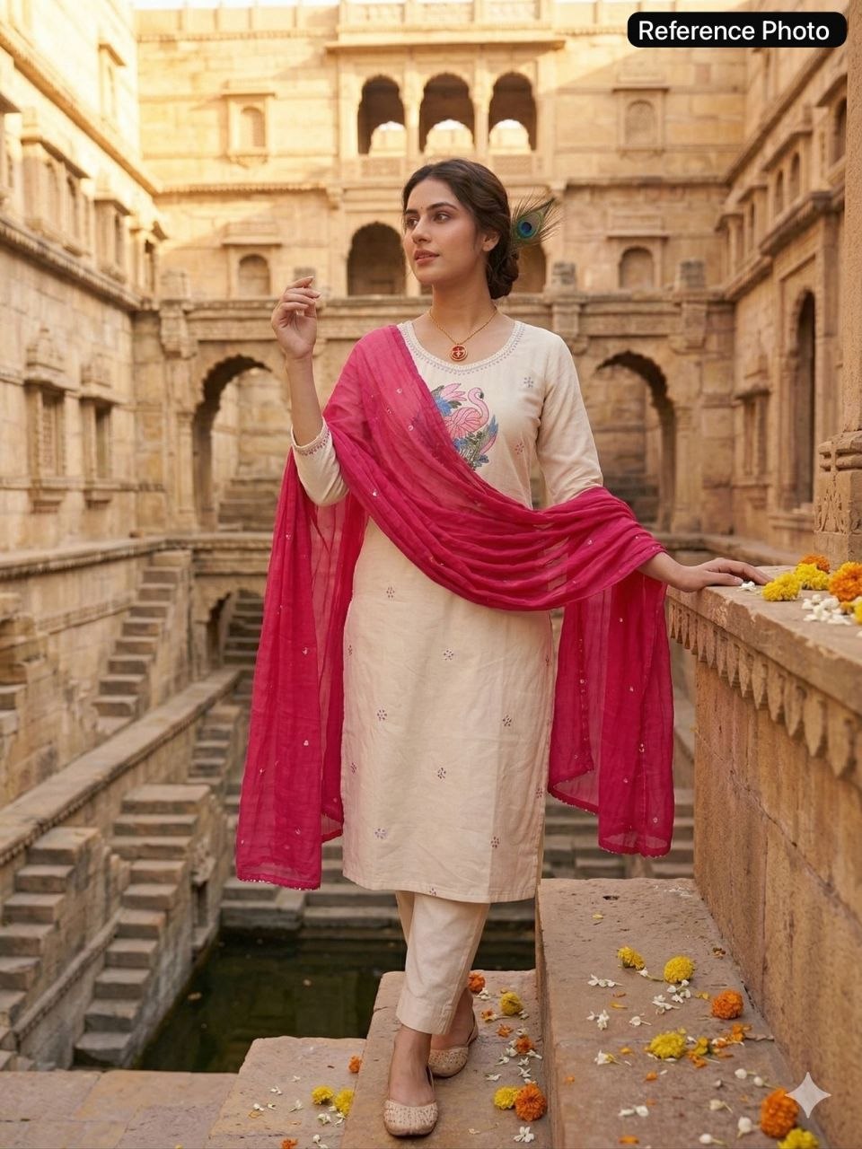 Cream Khadi Cotton Handwork Suit