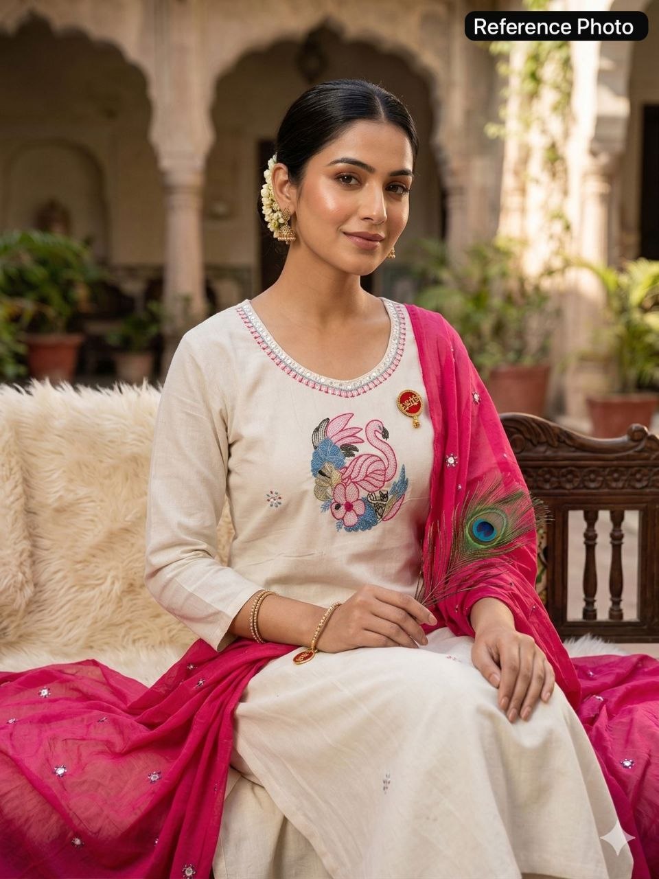 Cream Khadi Cotton Handwork Suit