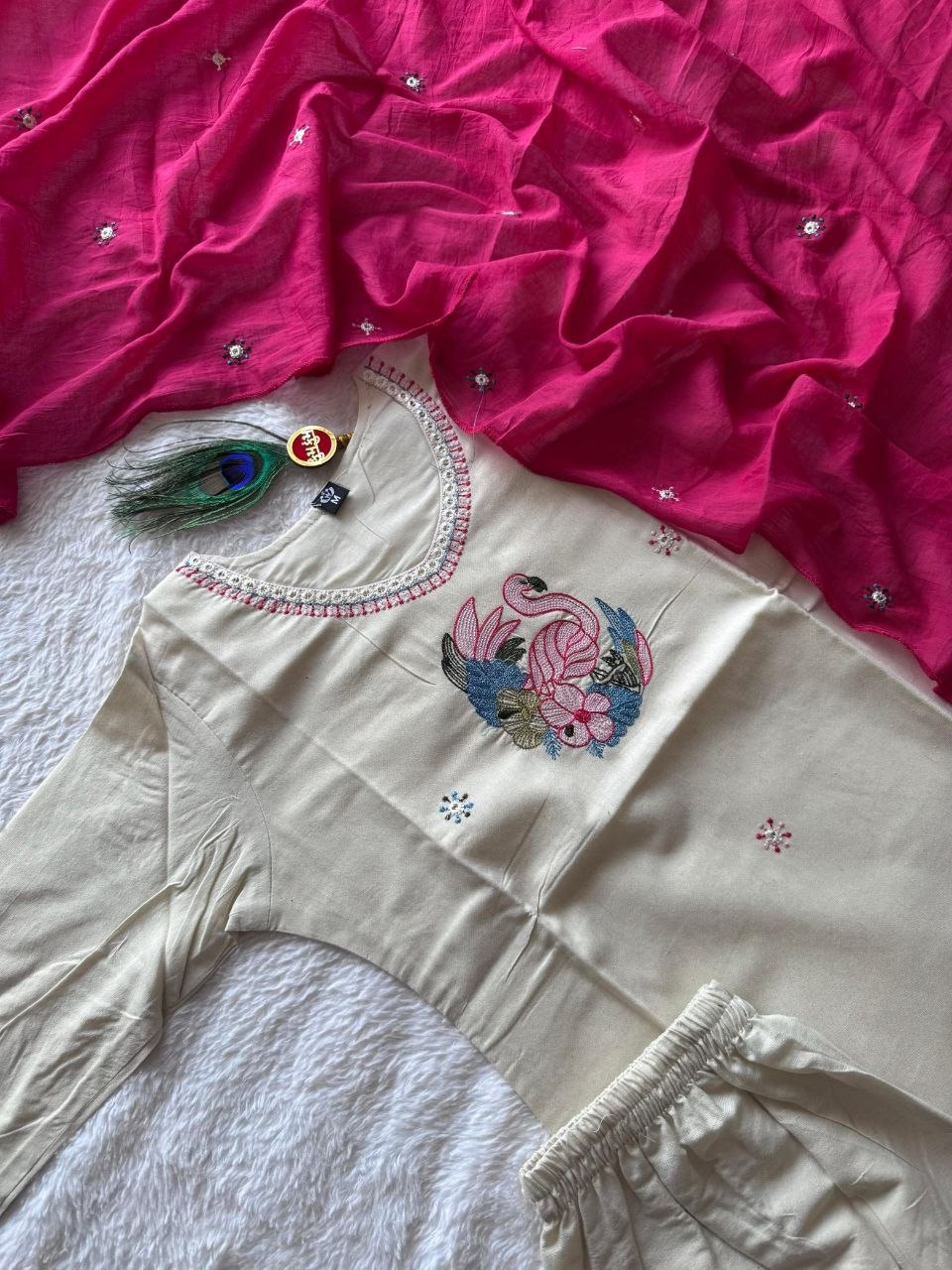 Cream Khadi Cotton Handwork Suit