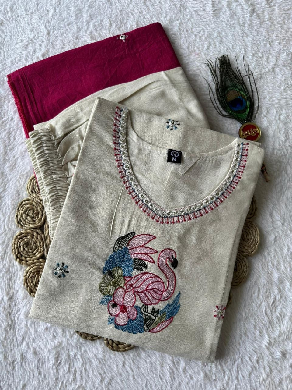 Cream Khadi Cotton Handwork Suit