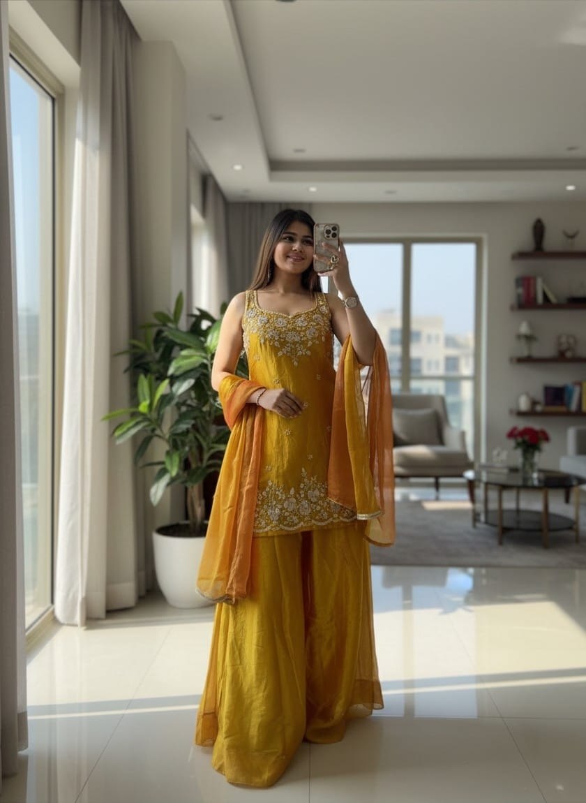 Premium Party Wear Sharara Silk Suit Set