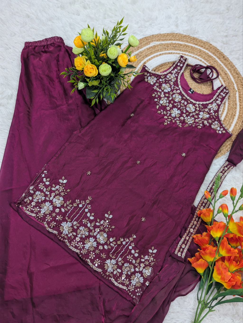 Premium Party Wear Sharara Silk Suit Set