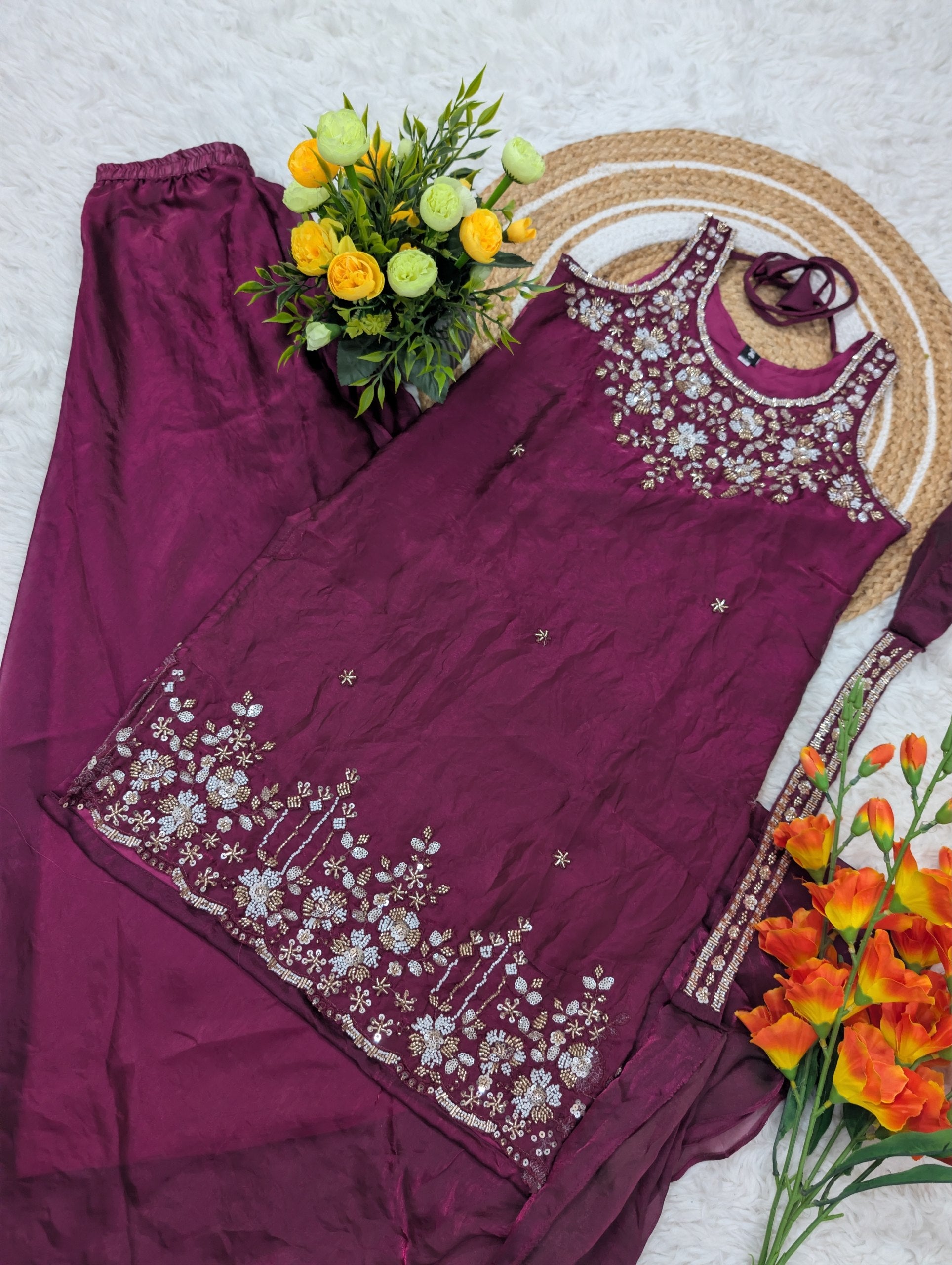 Premium Party Wear Sharara Silk Suit Set