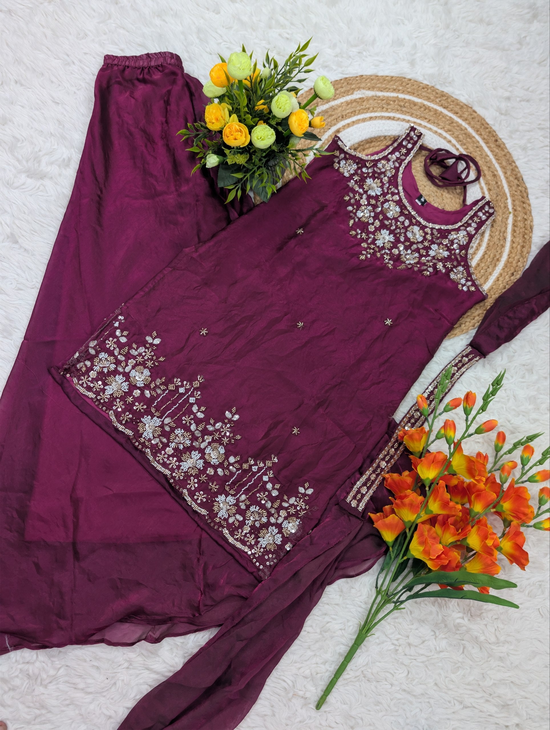 Premium Party Wear Sharara Silk Suit Set