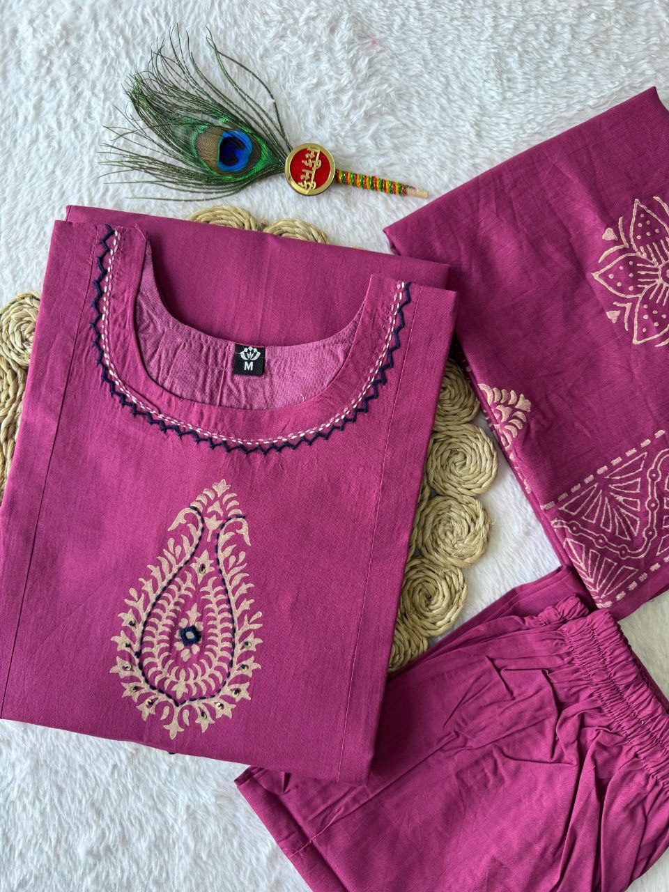 New Cotton Aline Thread Work Suit Set