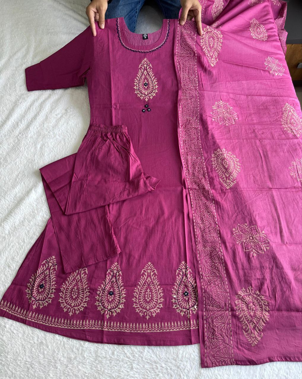 New Cotton Aline Thread Work Suit Set