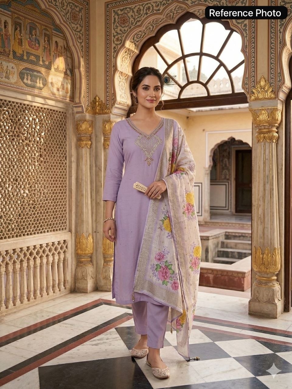 Lavender Mul Chanderi Handwork Suit
