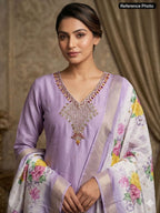 Lavender Mul Chanderi Handwork Suit
