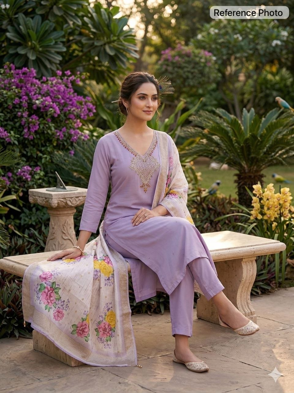 Lavender Mul Chanderi Handwork Suit