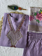 Lavender Mul Chanderi Handwork Suit