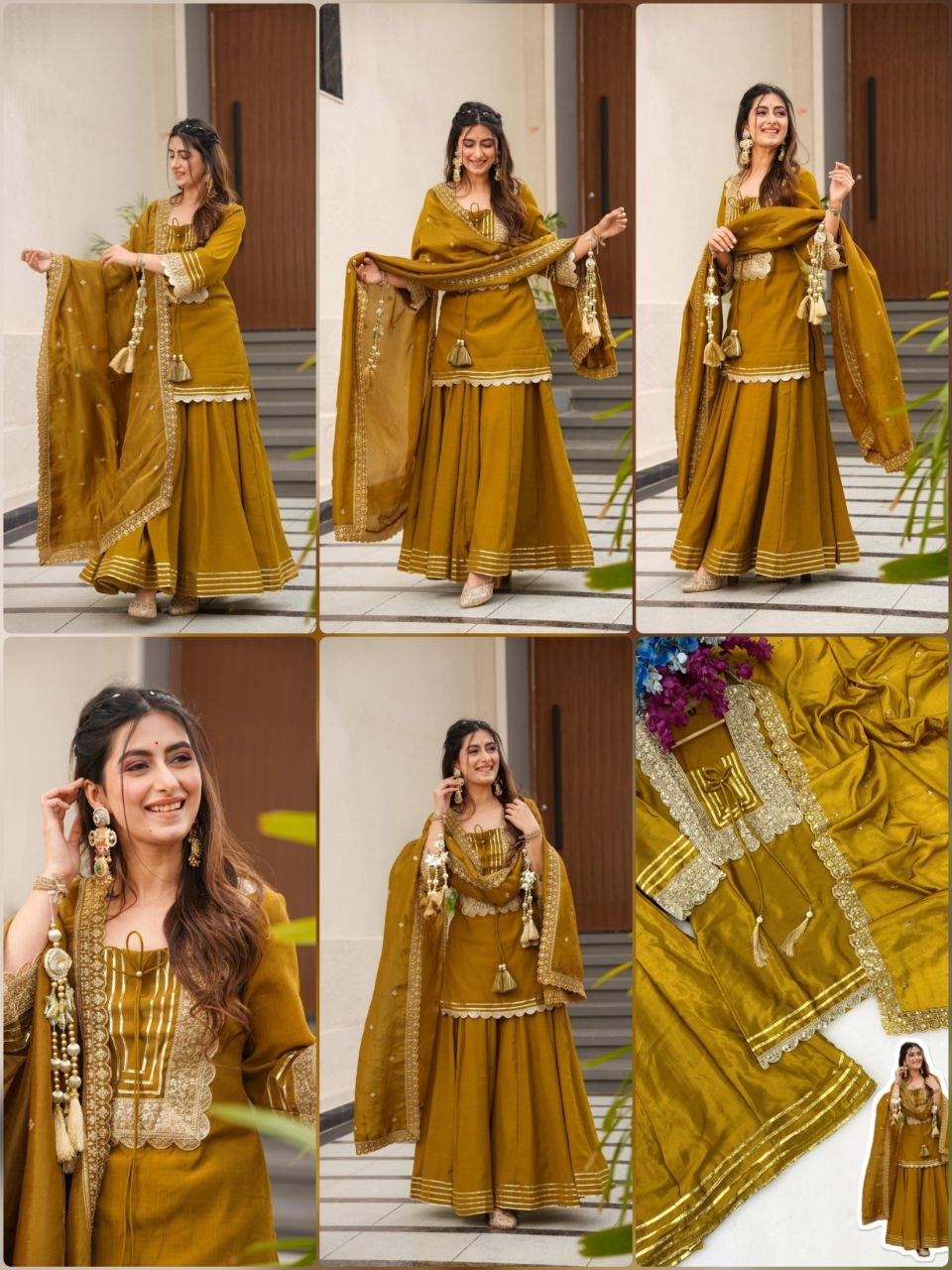 Mustard Chinon Silk Party Wear Palazzo Set Suit