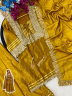 Mustard Chinon Silk Party Wear Palazzo Set Suit