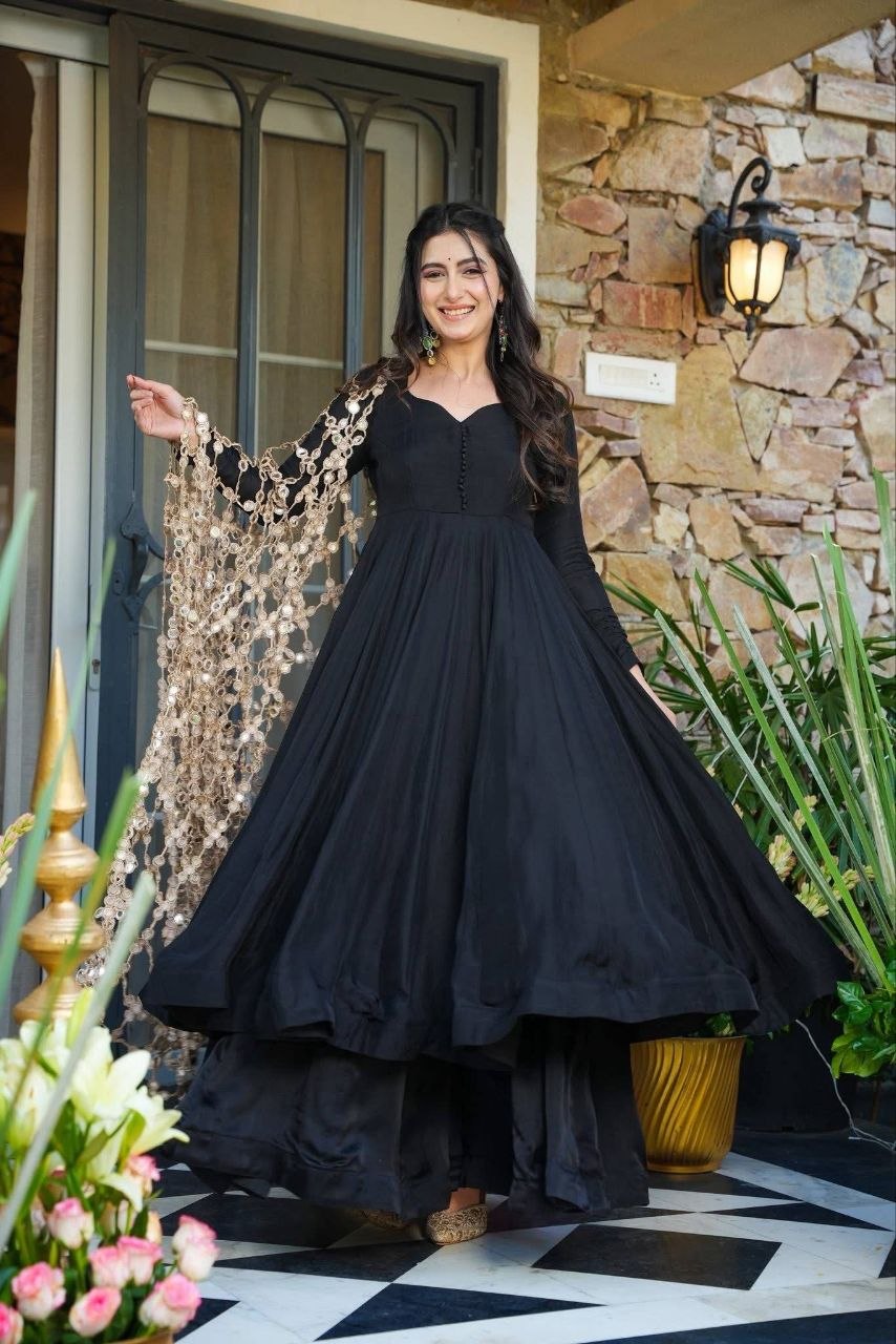 Super Trendy Mirror Work Gown Dupatta Set