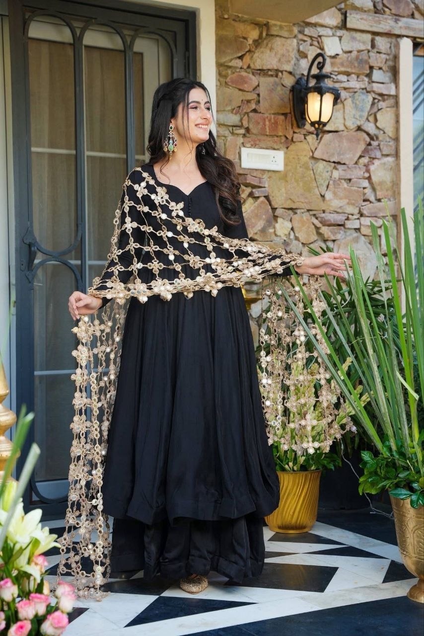 Super Trendy Mirror Work Gown Dupatta Set