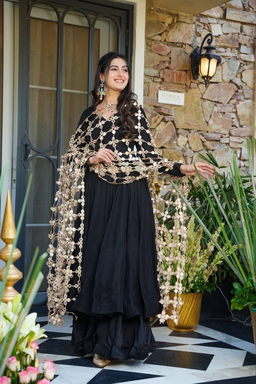 Super Trendy Mirror Work Gown Dupatta Set