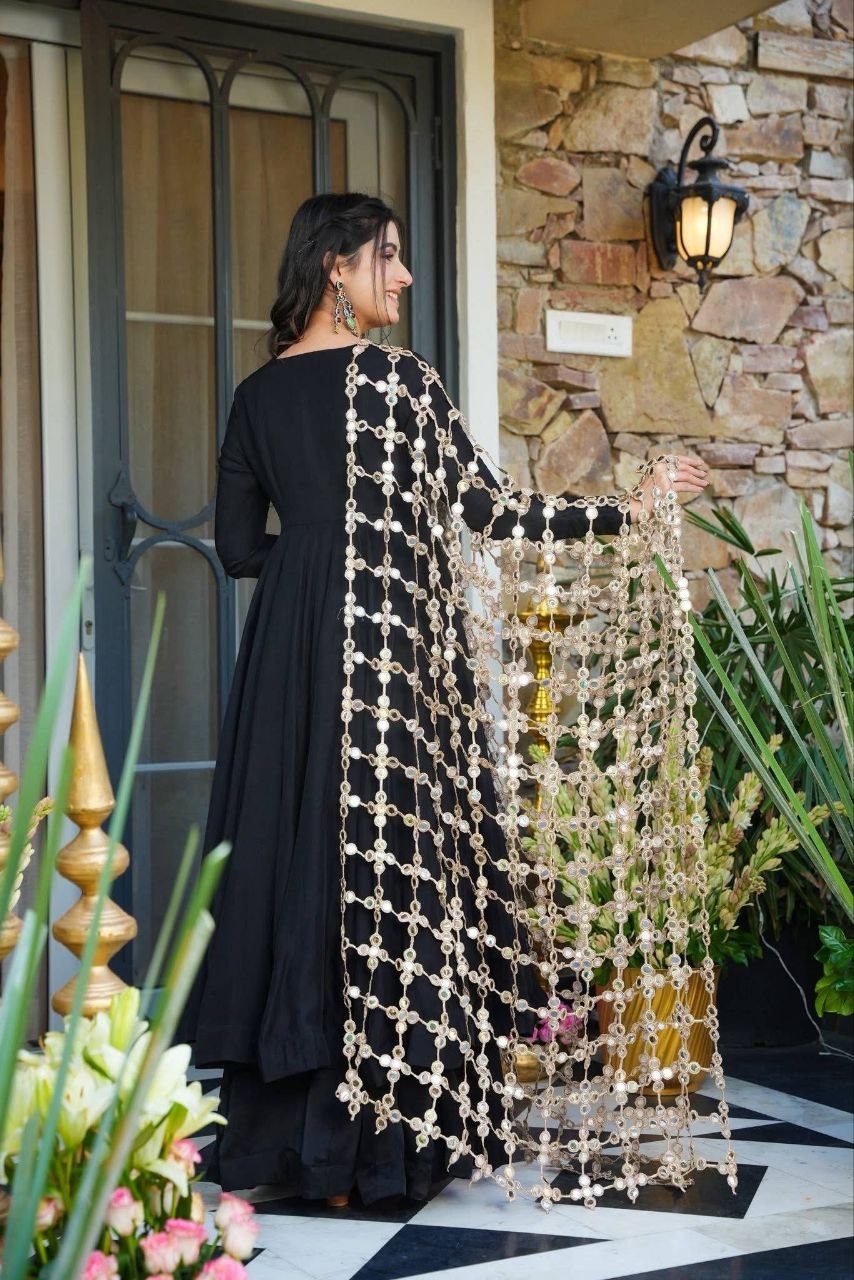 Super Trendy Mirror Work Gown Dupatta Set