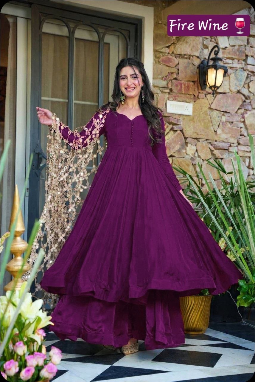 Super Trendy Mirror Work Gown Dupatta Set