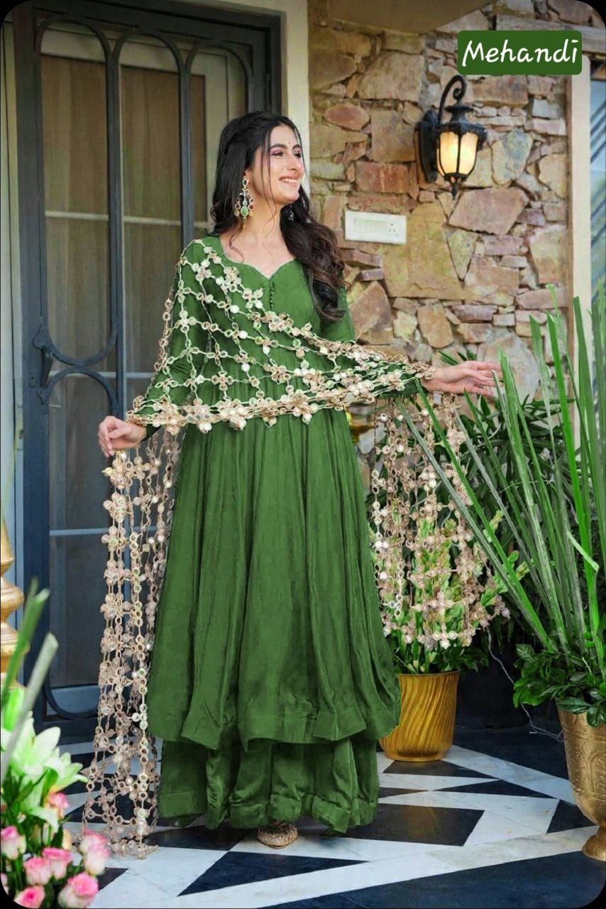 Super Trendy Mirror Work Gown Dupatta Set