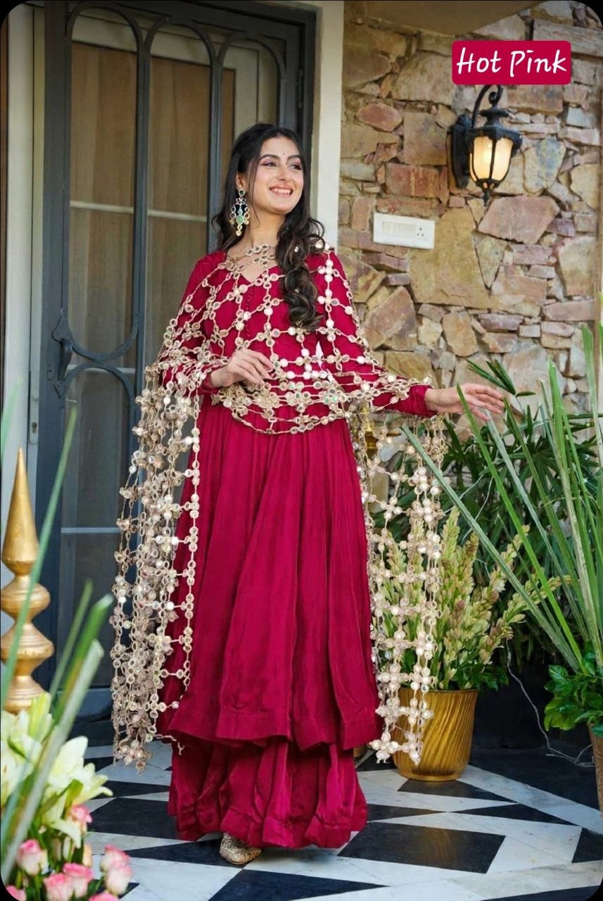 Super Trendy Mirror Work Gown Dupatta Set