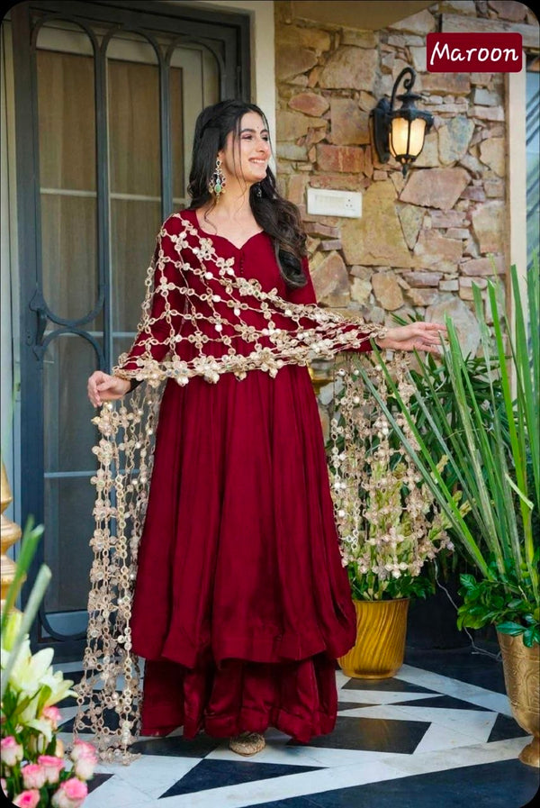 Super Trendy Mirror Work Gown Dupatta Set