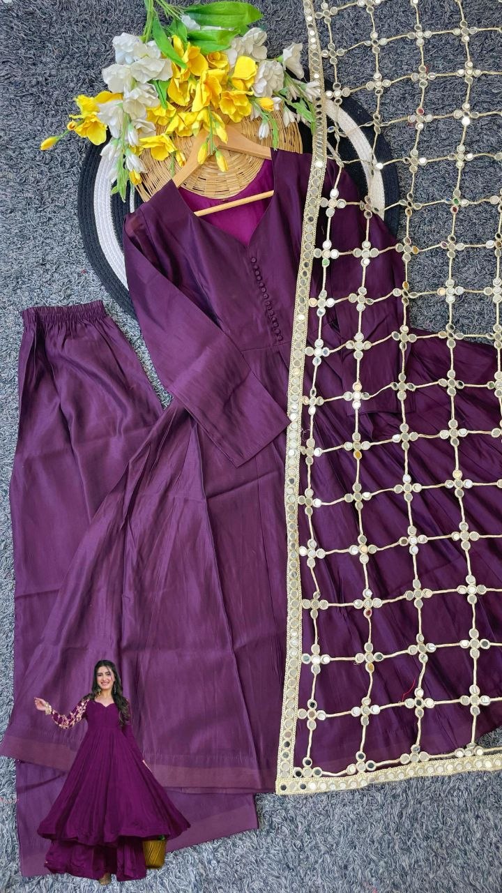 Super Trendy Mirror Work Gown Dupatta Set