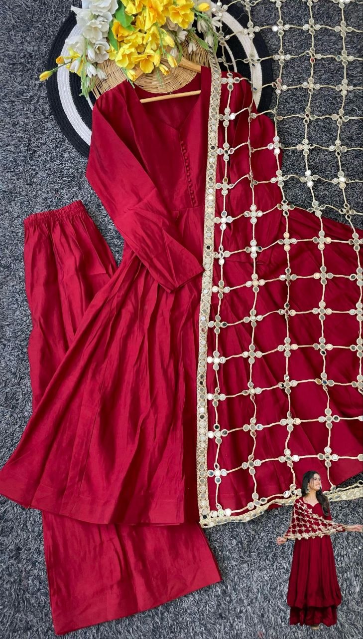 Super Trendy Mirror Work Gown Dupatta Set