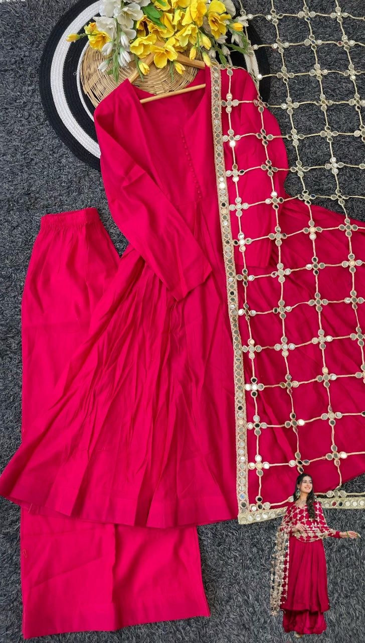 Super Trendy Mirror Work Gown Dupatta Set