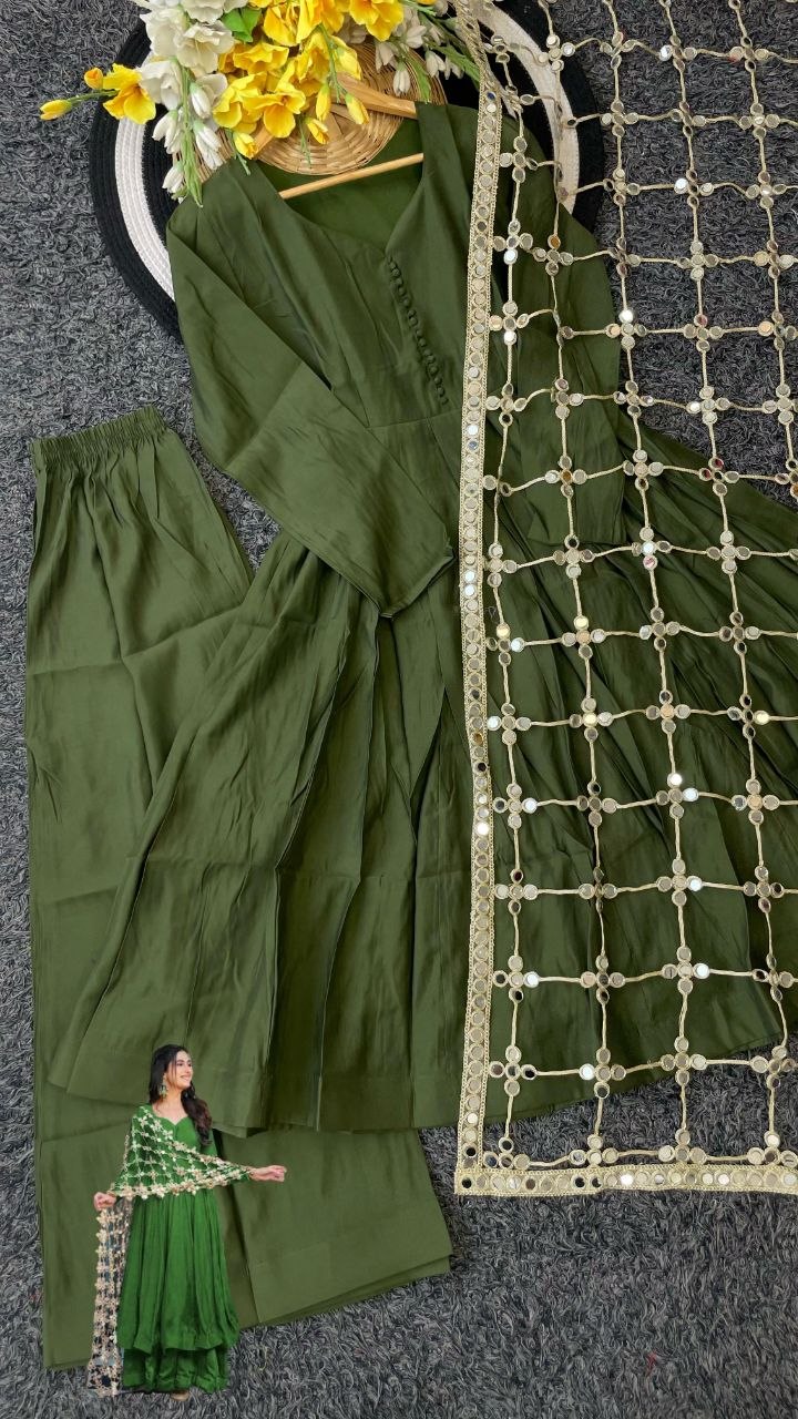 Super Trendy Mirror Work Gown Dupatta Set