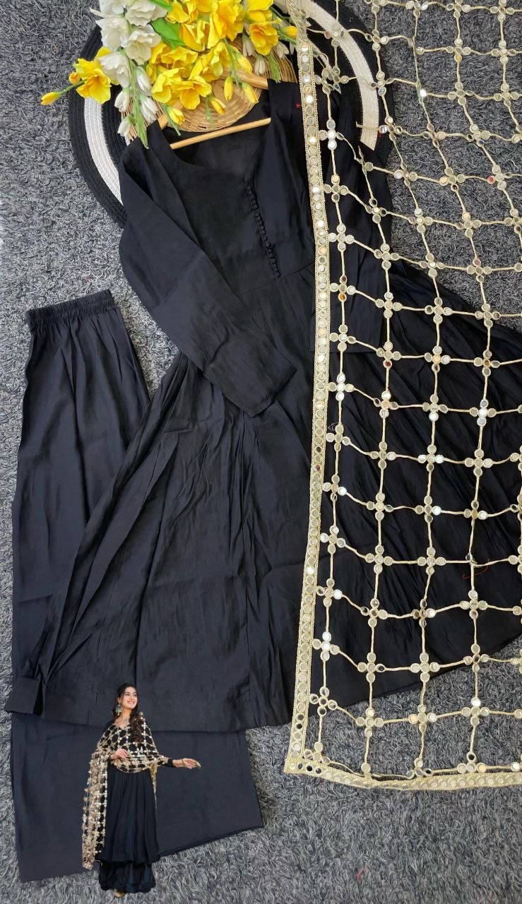 Super Trendy Mirror Work Gown Dupatta Set