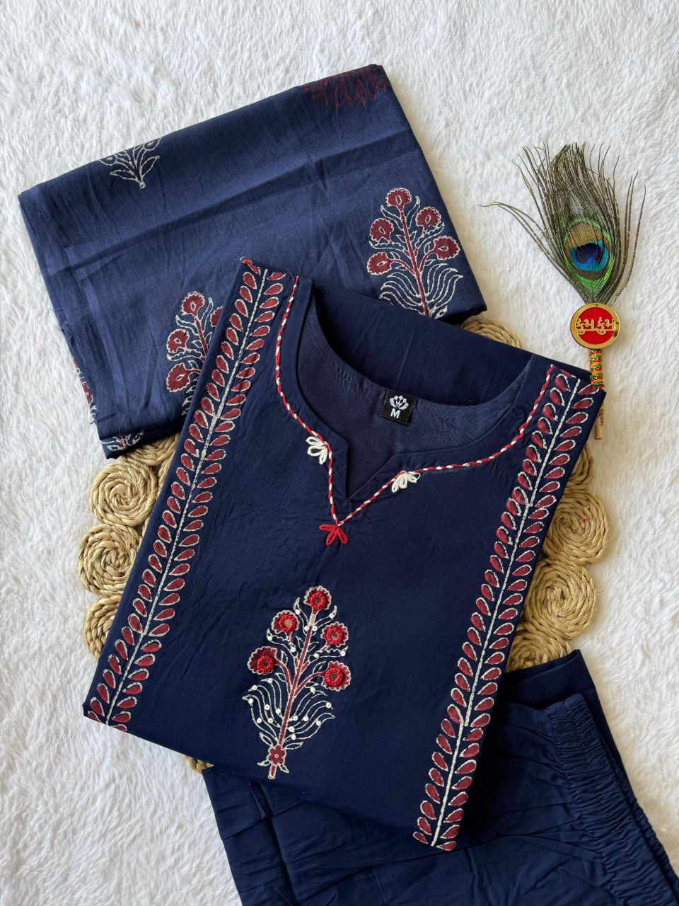 New Cotton Aline Thread Work Suit Set