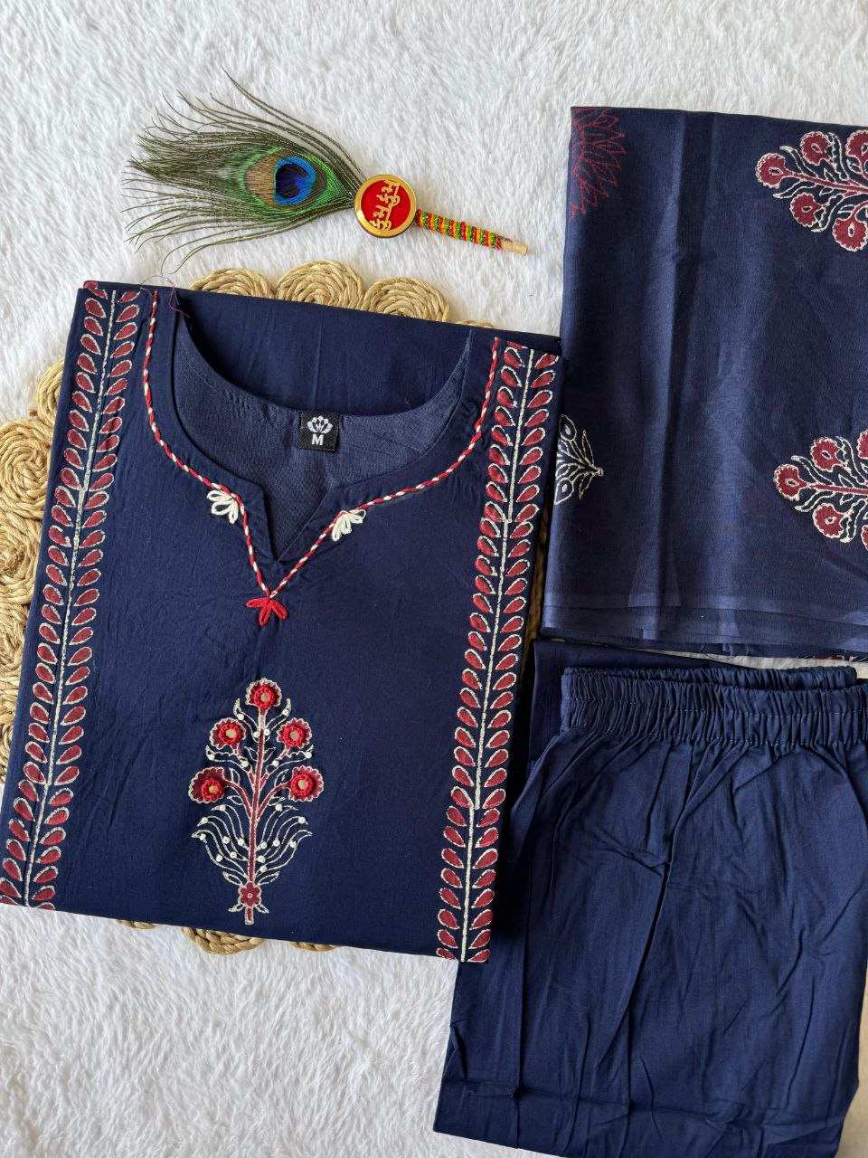 New Cotton Aline Thread Work Suit Set