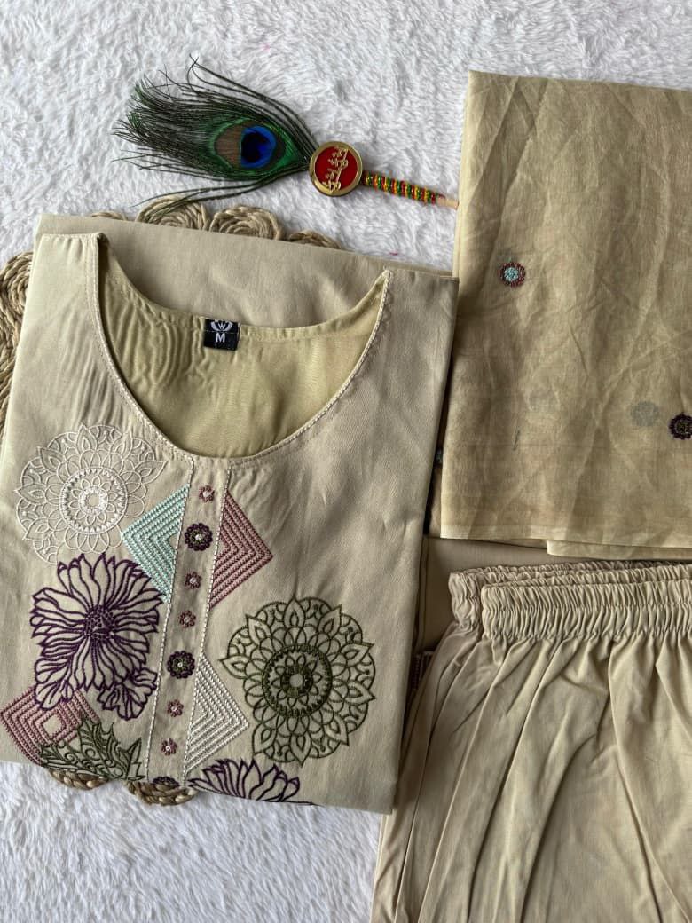 New Cotton Aline Thread Work Suit Set