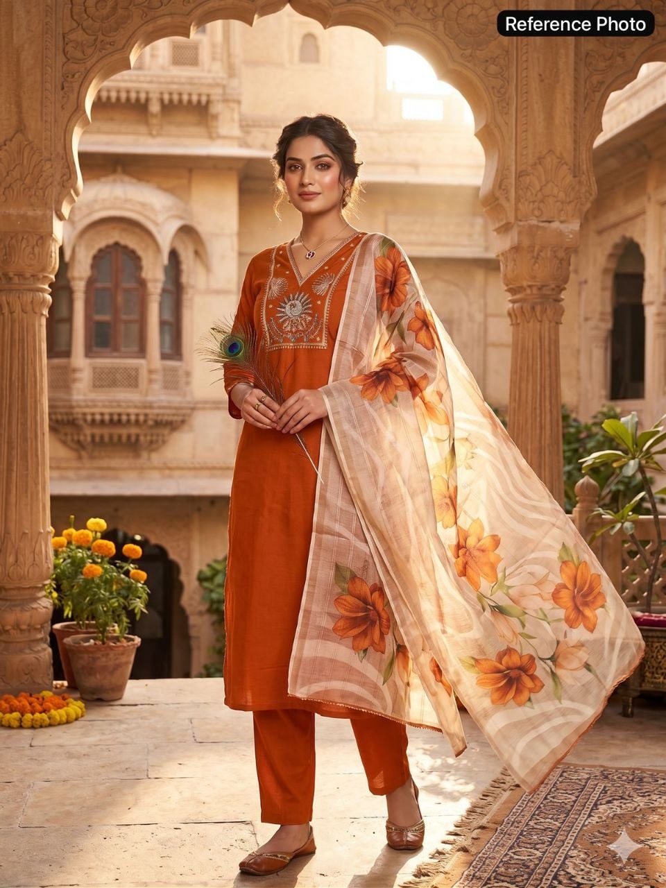 Rust Roman Silk Handwork Suit