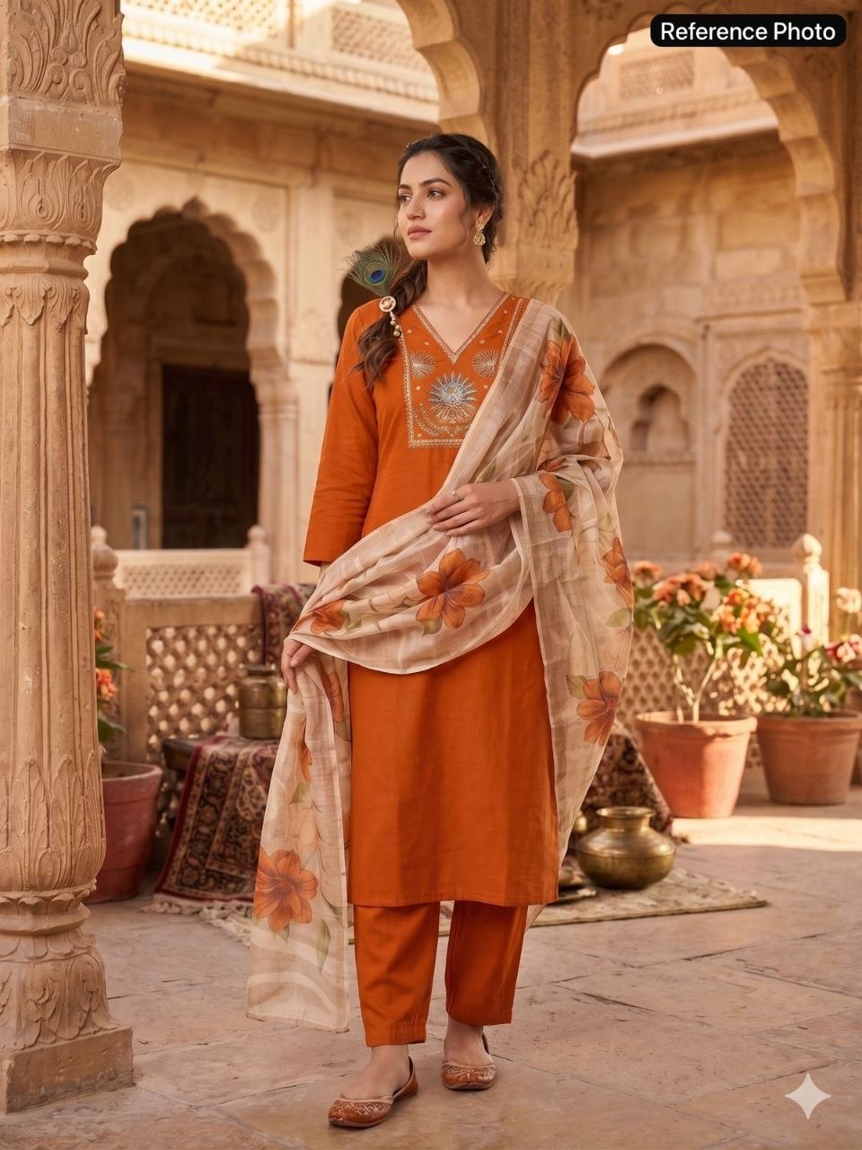 Rust Roman Silk Handwork Suit
