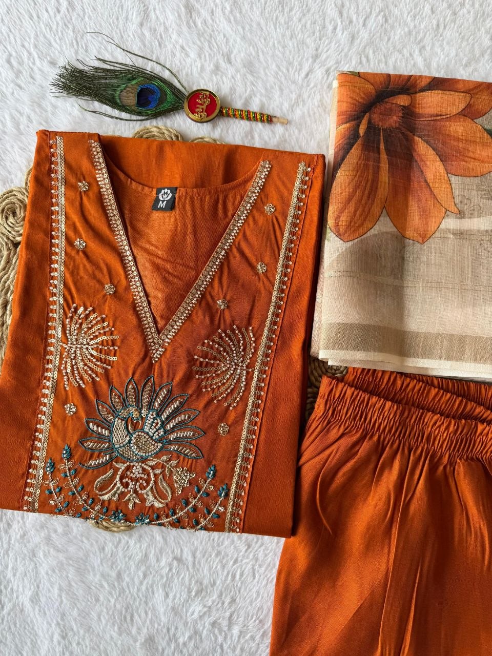 Rust Roman Silk Handwork Suit