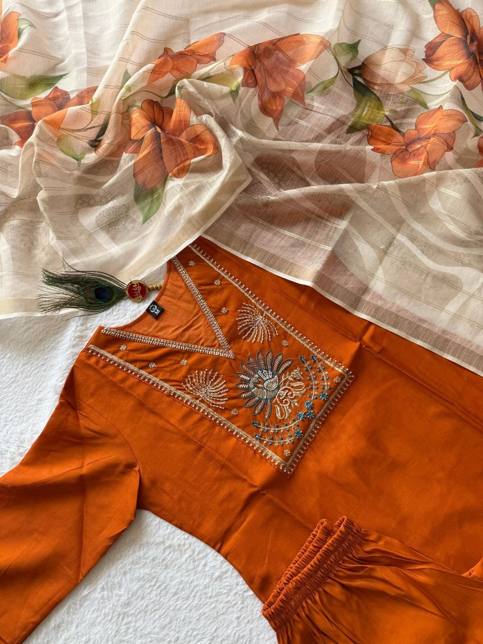 Rust Roman Silk Handwork Suit