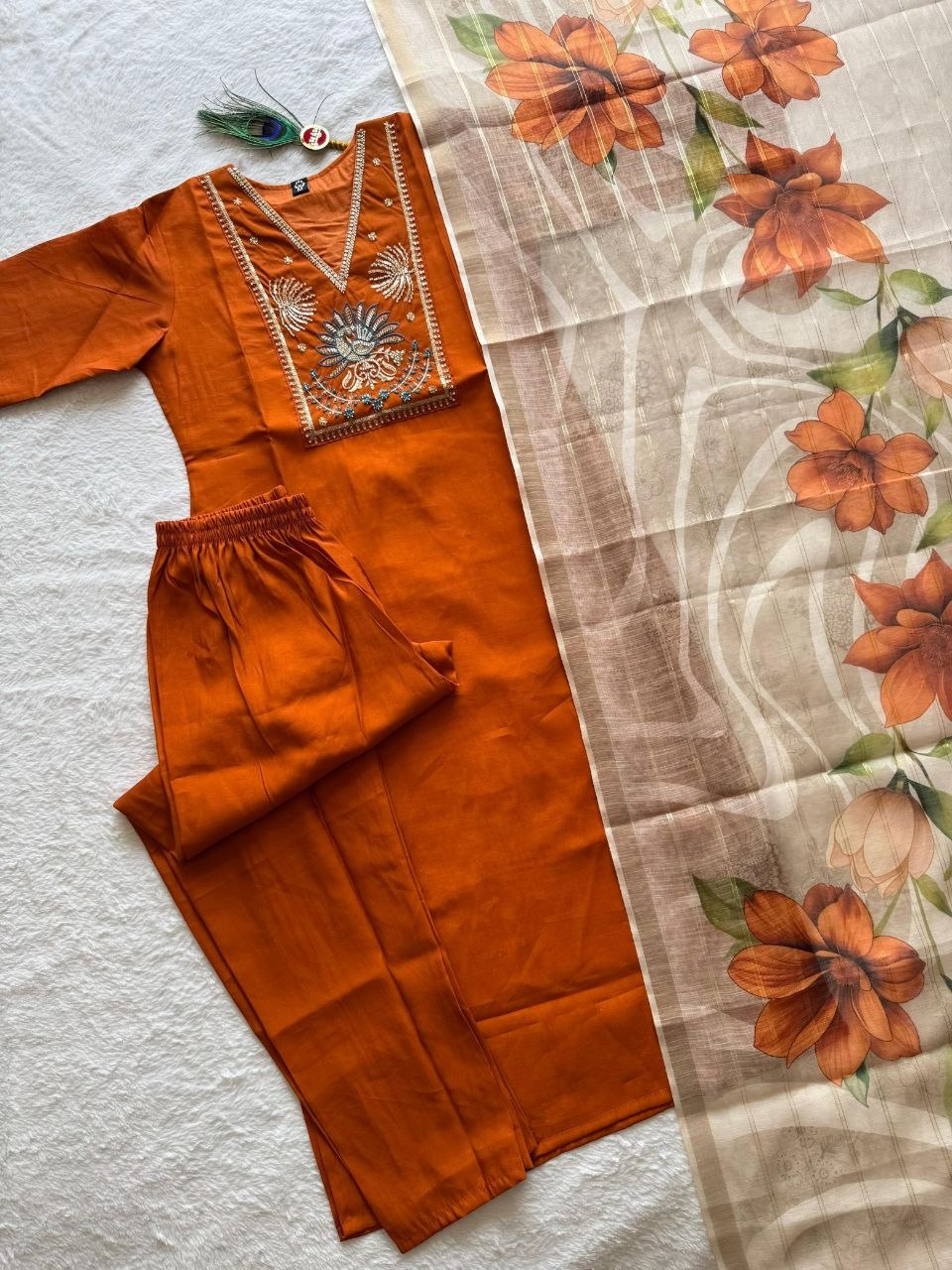 Rust Roman Silk Handwork Suit
