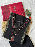 Black Cotton Aline Handwork Suit Set