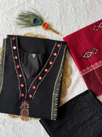 Black Cotton Aline Handwork Suit Set
