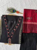 Black Cotton Aline Handwork Suit Set