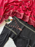 Black Cotton Aline Handwork Suit Set
