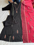 Black Cotton Aline Handwork Suit Set